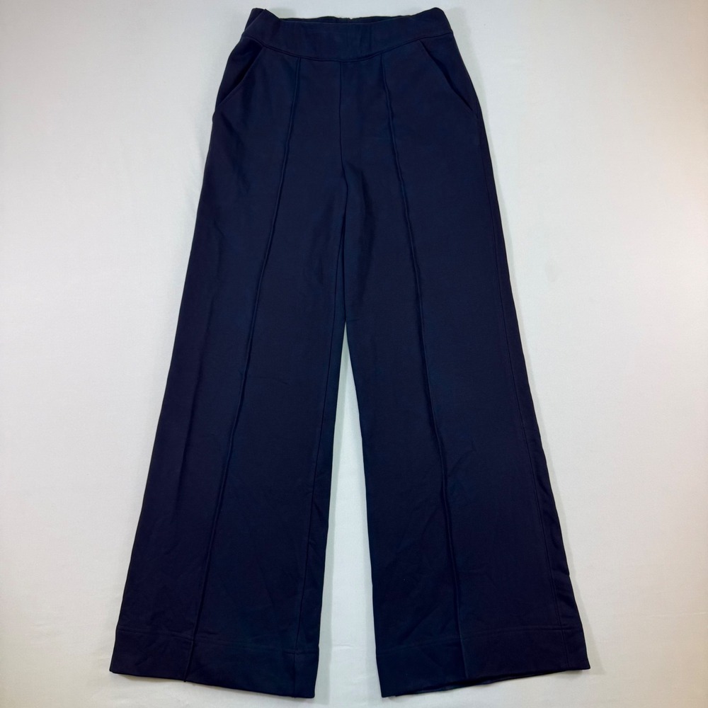 Veronica Beard Pants Womens XS Navy Blue Wide Leg Pintuck French Terry